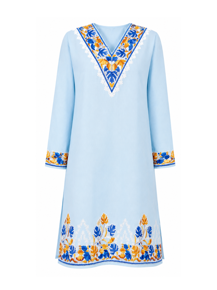 Noor : Kashmiri Aari embroidery summer Co-Ord Set | Aqua